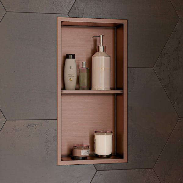 Alfi Brand 12" x 24" Brushed Copper PVD Stainless Steel Double Shelf Shower Niche ABNP1224-BC - main